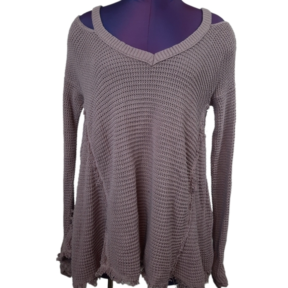 Free People Moonshine Cold Shoulder Raw Hem Lavender Sweater Size Small‎ Women's - Picture 1 of 10